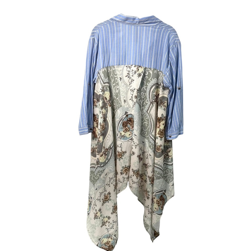 Aratta Silent Journey Mixed Print Boho Button Down Shirt Blue Floral Women's M - Picture 2 of 9